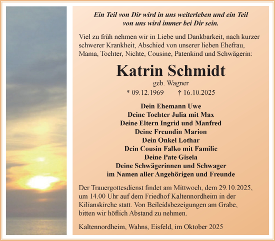 Traueranzeige von Katrin Schmidt von Südthüringer Presse