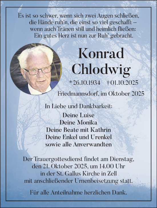 Traueranzeige von Konrad Chlodwig von Frankenpost