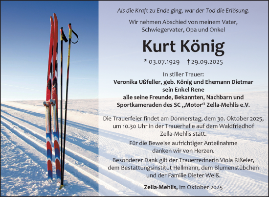 Traueranzeige von Kurt König von Südthüringer Presse