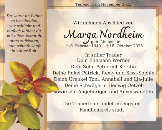 Traueranzeige von Marga Nordheim von Südthüringer Presse