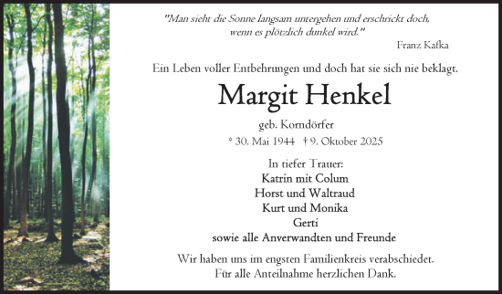 Traueranzeige von Margit Henkel von Frankenpost