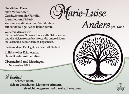 Traueranzeige von Marie-Luise Anders von Südthüringer Presse