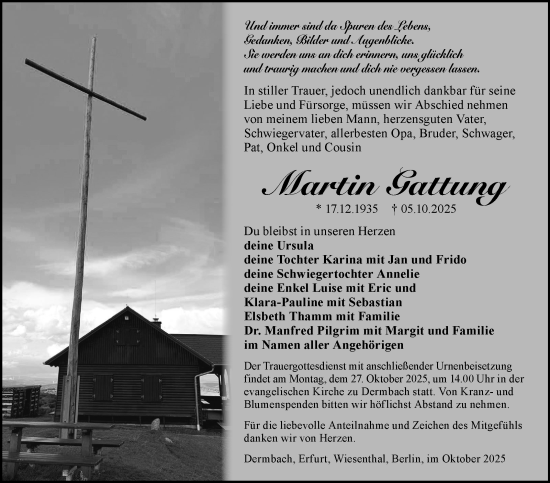 Traueranzeige von Martin Gattung von Südthüringer Presse