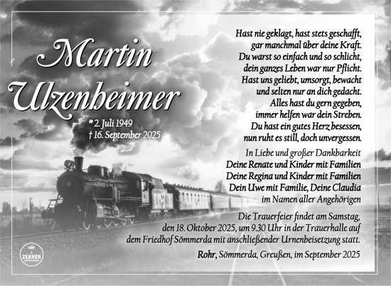Traueranzeige von Martin Ulzenheimer von Südthüringer Presse