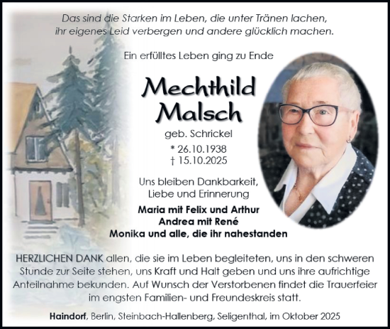 Traueranzeige von Mechthild Malsch von Südthüringer Presse