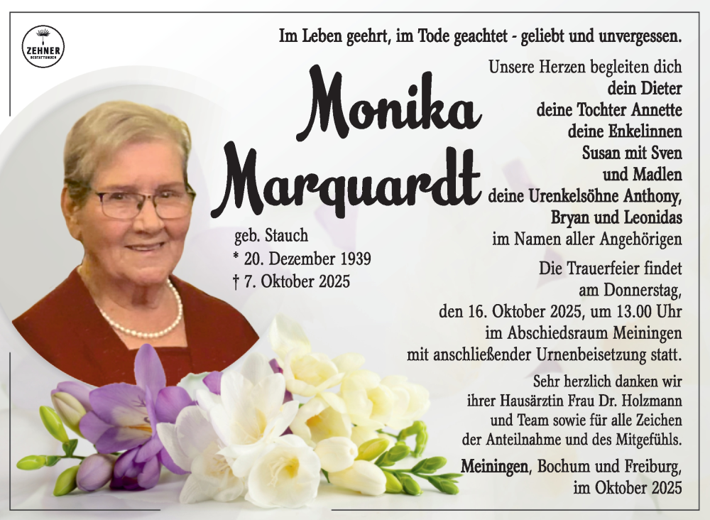  Traueranzeige für Monika Marquardt vom 11.10.2025 aus Südthüringer Presse