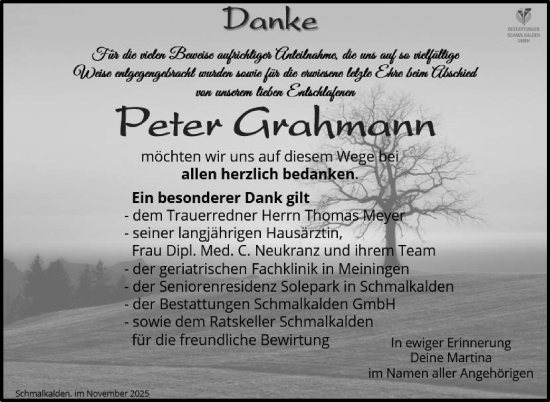 Traueranzeige von Peter Grahmann von Südthüringer Presse