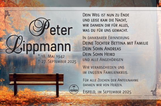 Traueranzeige von Peter Lippmann von Südthüringer Presse