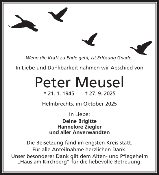 Traueranzeige von Peter Meusel von Frankenpost