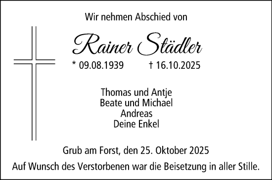 Traueranzeige von Rainer Städler von Neue Presse Coburg