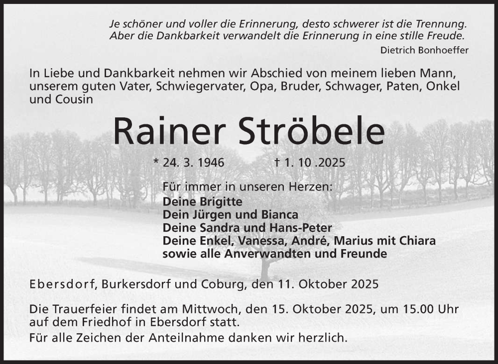  Traueranzeige für Rainer Ströbele vom 11.10.2025 aus Neue Presse Coburg