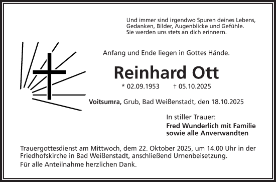 Traueranzeige von Reinhard Ott von Frankenpost
