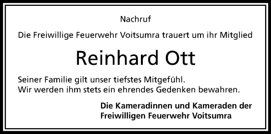 Traueranzeige von Reinhard Ott von Frankenpost