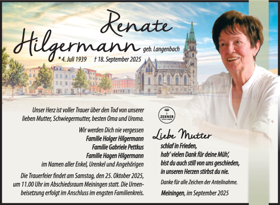 Traueranzeige von Renate Hilgermann von Südthüringer Presse