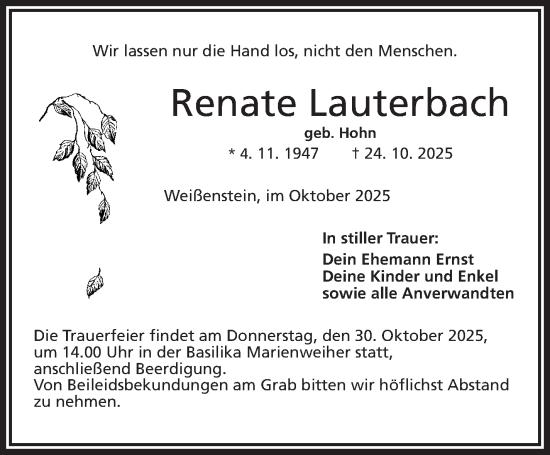 Traueranzeige von Renate Lauterbach von Frankenpost