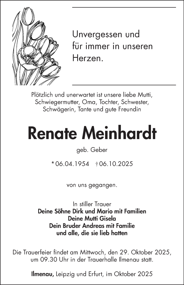  Traueranzeige für Renate Meinhardt vom 25.10.2025 aus Südthüringer Presse