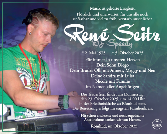 Traueranzeige von René Seitz von Südthüringer Presse