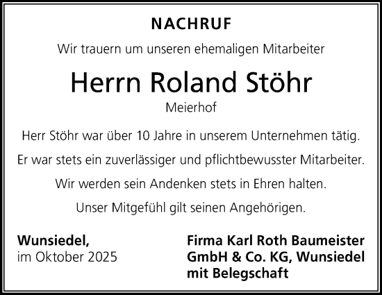 Traueranzeige von Roland Stöhr von Frankenpost