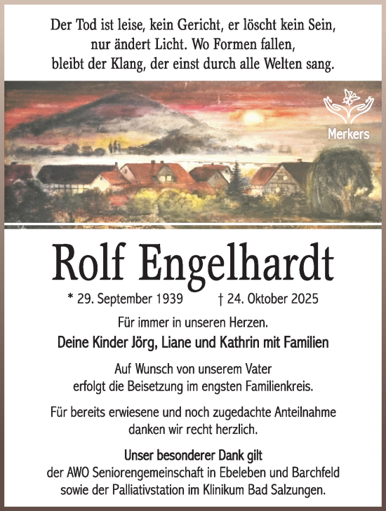 Traueranzeige von Rolf Engelhardt von Südthüringer Presse