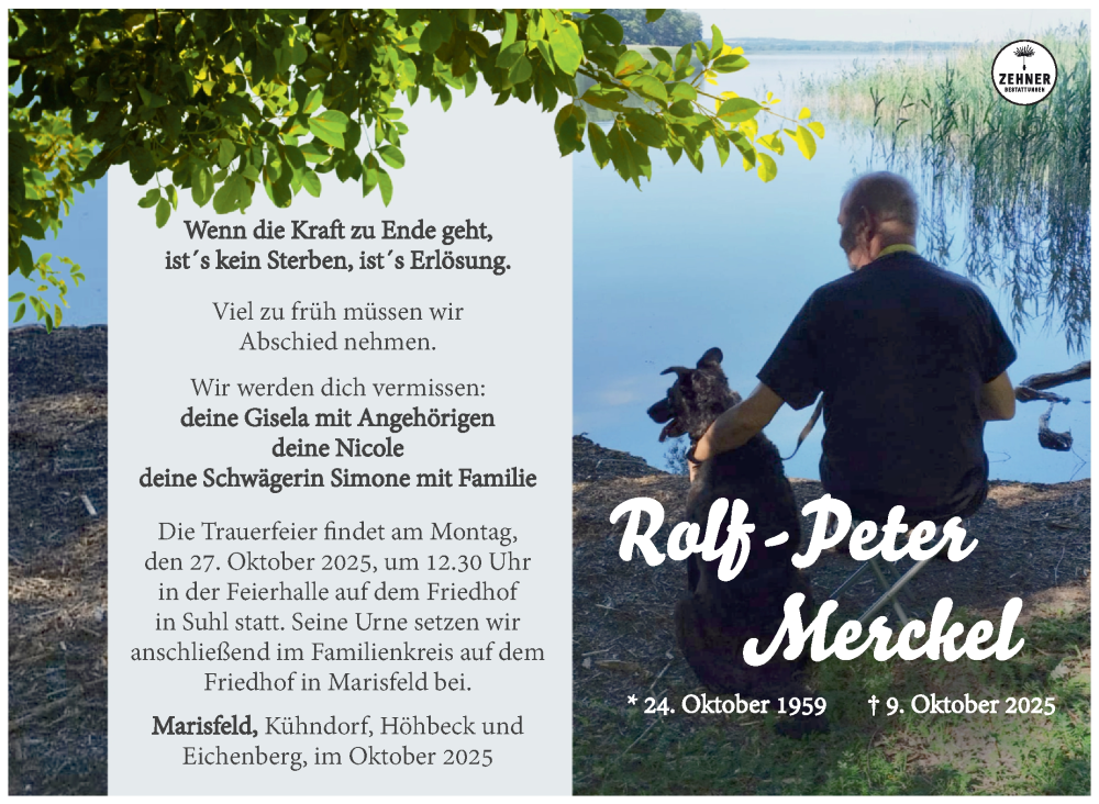  Traueranzeige für Rolf-Peter Merckel vom 18.10.2025 aus Südthüringer Presse