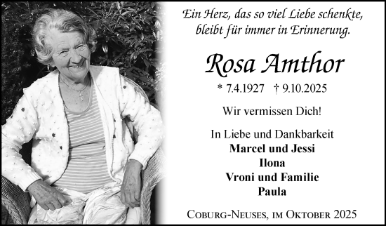 Traueranzeige von Rosa Amthor von Neue Presse Coburg