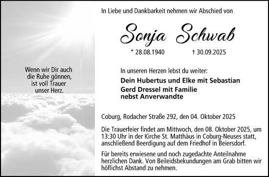 Traueranzeige von Sonja Schwab von Neue Presse Coburg
