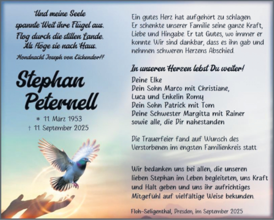Traueranzeige von Stephan Peternell von Südthüringer Presse