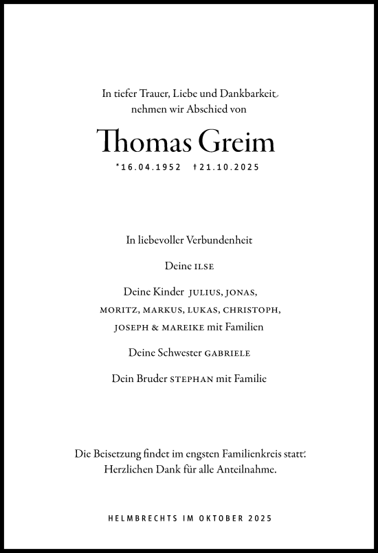 Traueranzeige von Thomas Greim von Frankenpost