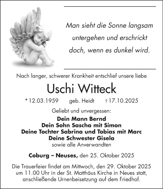 Traueranzeige von Uschi Witteck von Neue Presse Coburg