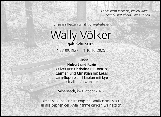 Traueranzeige von Wally Völker von Neue Presse Coburg