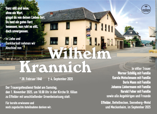 Traueranzeige von Wilhelm Krannich von Südthüringer Presse