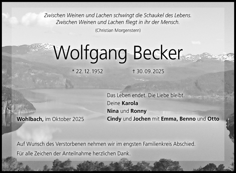  Traueranzeige für Wolfgang BEcker vom 11.10.2025 aus Neue Presse Coburg