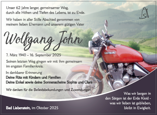 Traueranzeige von Wolfgang John von Südthüringer Presse