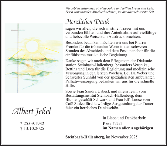 Traueranzeige von Albert Jekel von Südthüringer Presse
