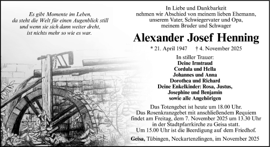 Traueranzeige von Alexander Josef Henning von Südthüringer Presse