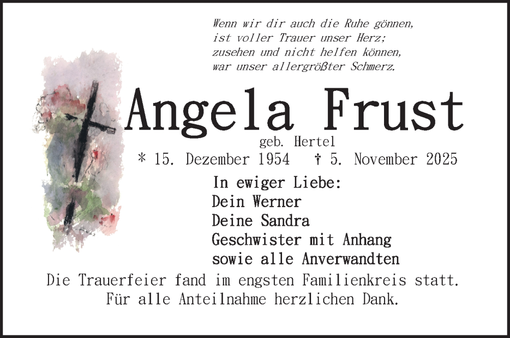  Traueranzeige für Angela Frust vom 22.11.2025 aus Frankenpost