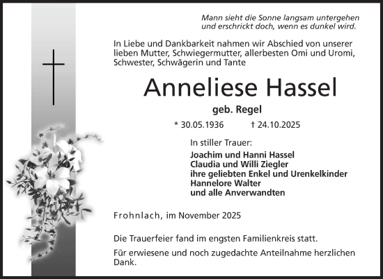 Traueranzeige von Anneliese Hassel von Neue Presse Coburg