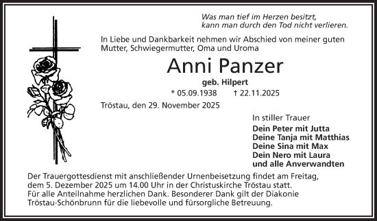 Traueranzeige von Anni Panzer von Frankenpost