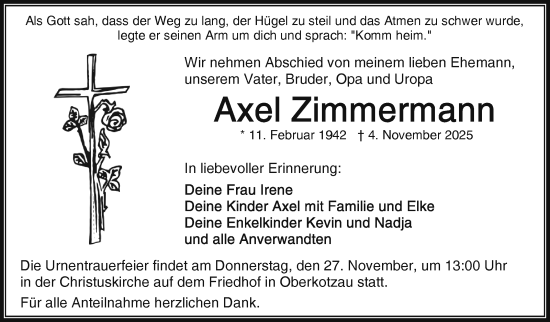 Traueranzeige von Axel Zimmermann von Frankenpost