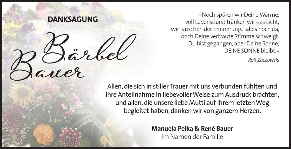  Traueranzeige für Bärbel Bauer vom 08.11.2025 aus Südthüringer Presse