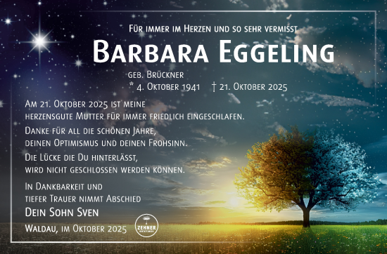 Traueranzeige von Barbara Eggeling von Südthüringer Presse