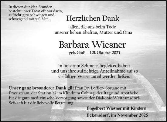 Traueranzeige von Barbara Wiesner von Neue Presse Coburg