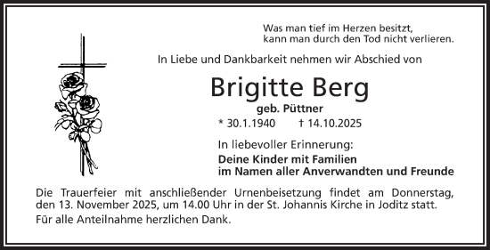 Traueranzeige von Brigitte Berg von Frankenpost