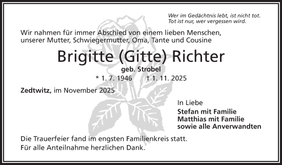 Traueranzeige von Brigitte Richter von Frankenpost
