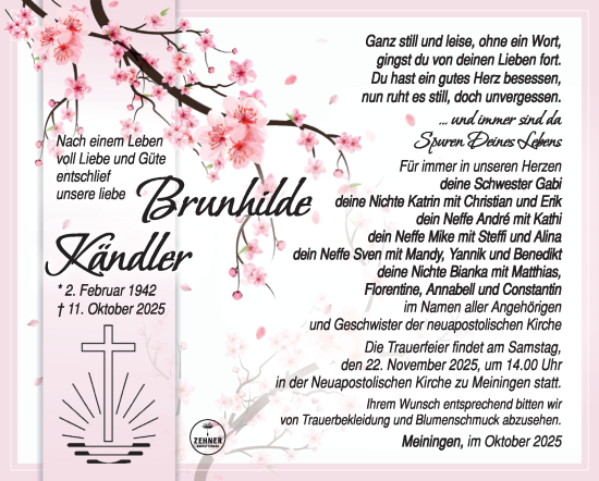 Traueranzeige von Brunhilde Kändler von Südthüringer Presse