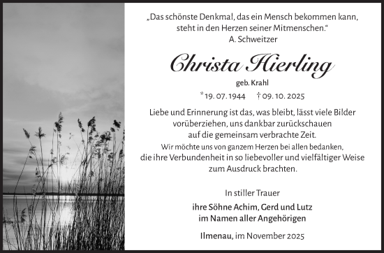 Traueranzeige von Christa Hierling von Südthüringer Presse