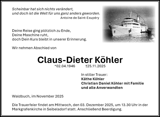 Traueranzeige von Claus-Dieter Köhler von Neue Presse Coburg