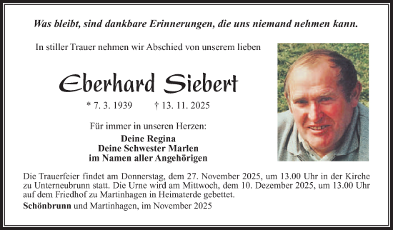 Traueranzeige von Eberhard Siebert von Südthüringer Presse