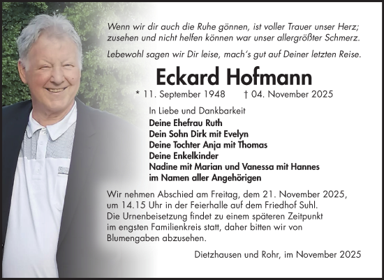 Traueranzeige von Eckard Hofmann von Südthüringer Presse
