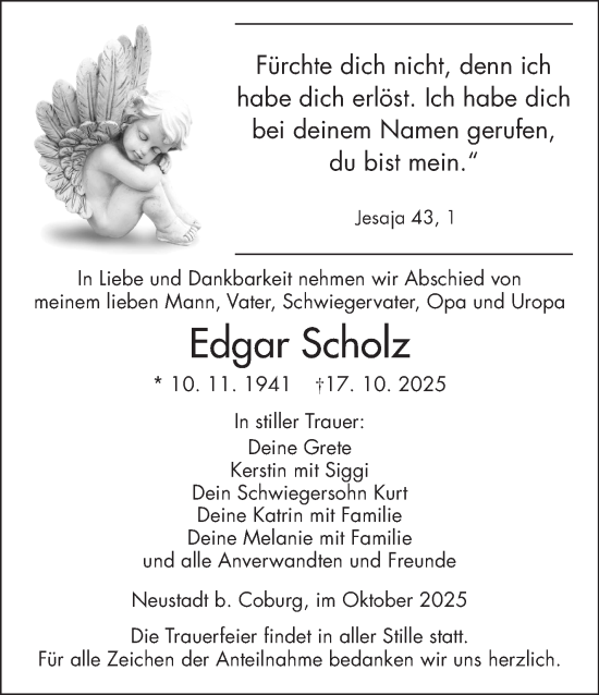 Traueranzeige von Edgar Scholz von Neue Presse Coburg